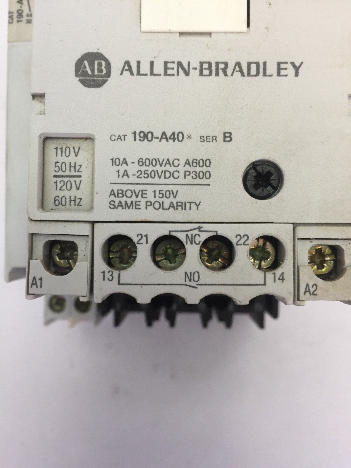 ALLEN BRADLEY MOTOR STARTER 190-P100 SER A 190-MN SER A 190-A40 SER B COIL 120V