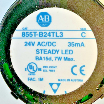 ALLEN BRADLEY 855T-B24TL3 STEADY LED LIGHT 7W SER.C 35MA ***LOTOF2***