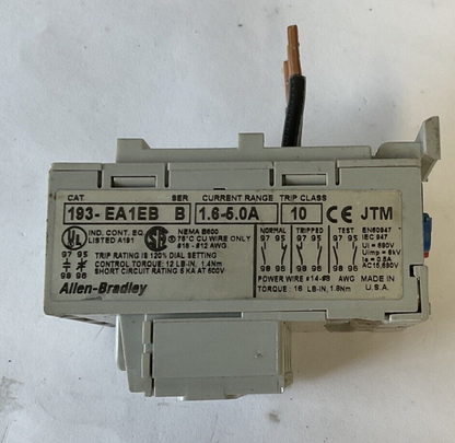 ALLEN BRADLEY 193-EA1EB OVERLOAD RELAY SER. B 1.6-5.0A TRIP CLASS 10