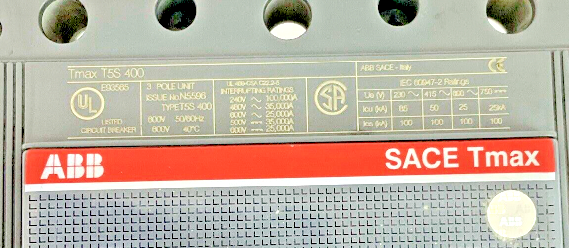 ABB T5S 400 CIRCUIT BREAKER 400A 600V 50/60HZ SACE TMAX