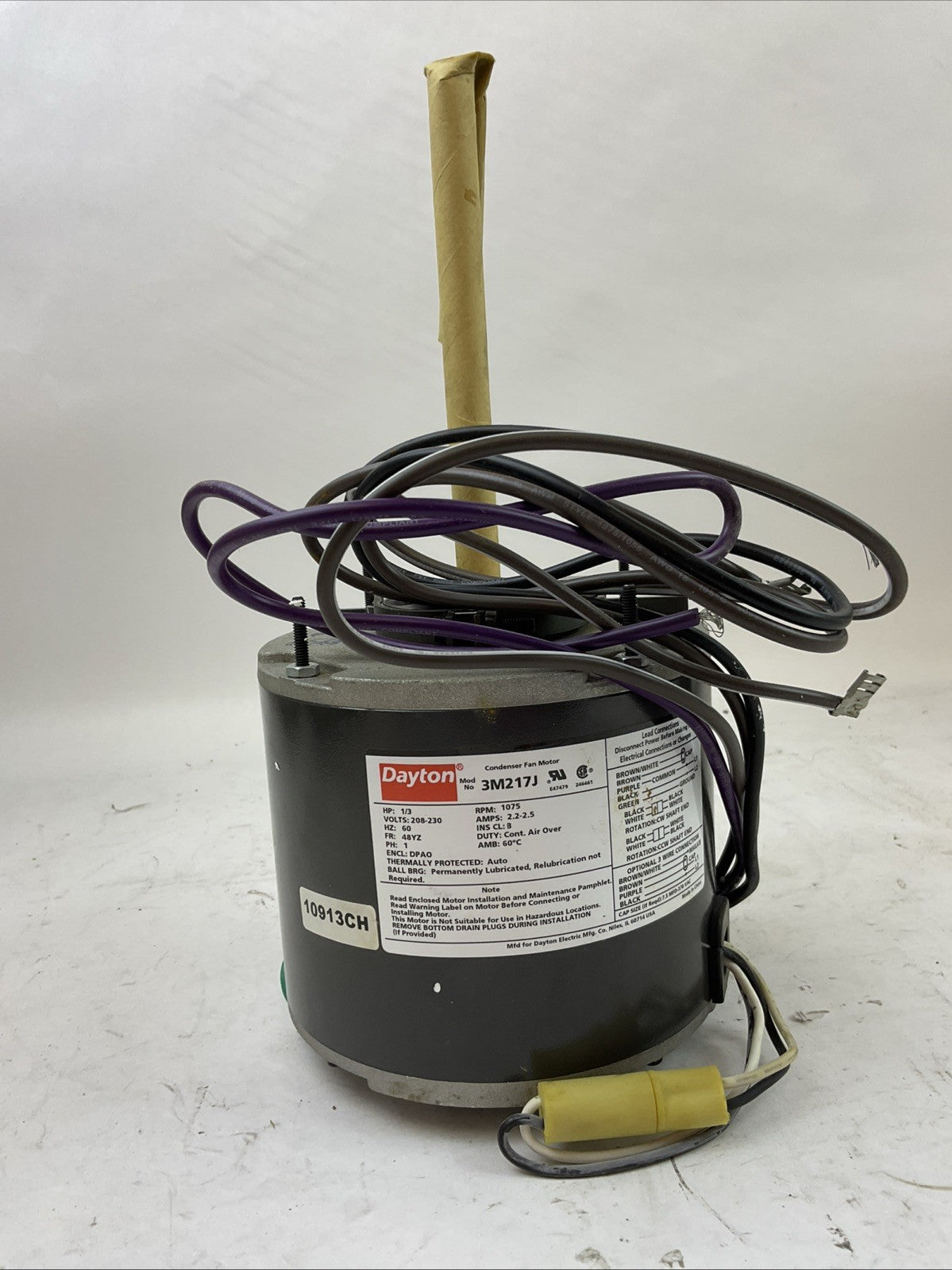 DAYTON 3M217J CONDENSER FAN MOTOR 1/3HP 1075RPM 208-230V 60HZ 2.2-2.5A 1PH