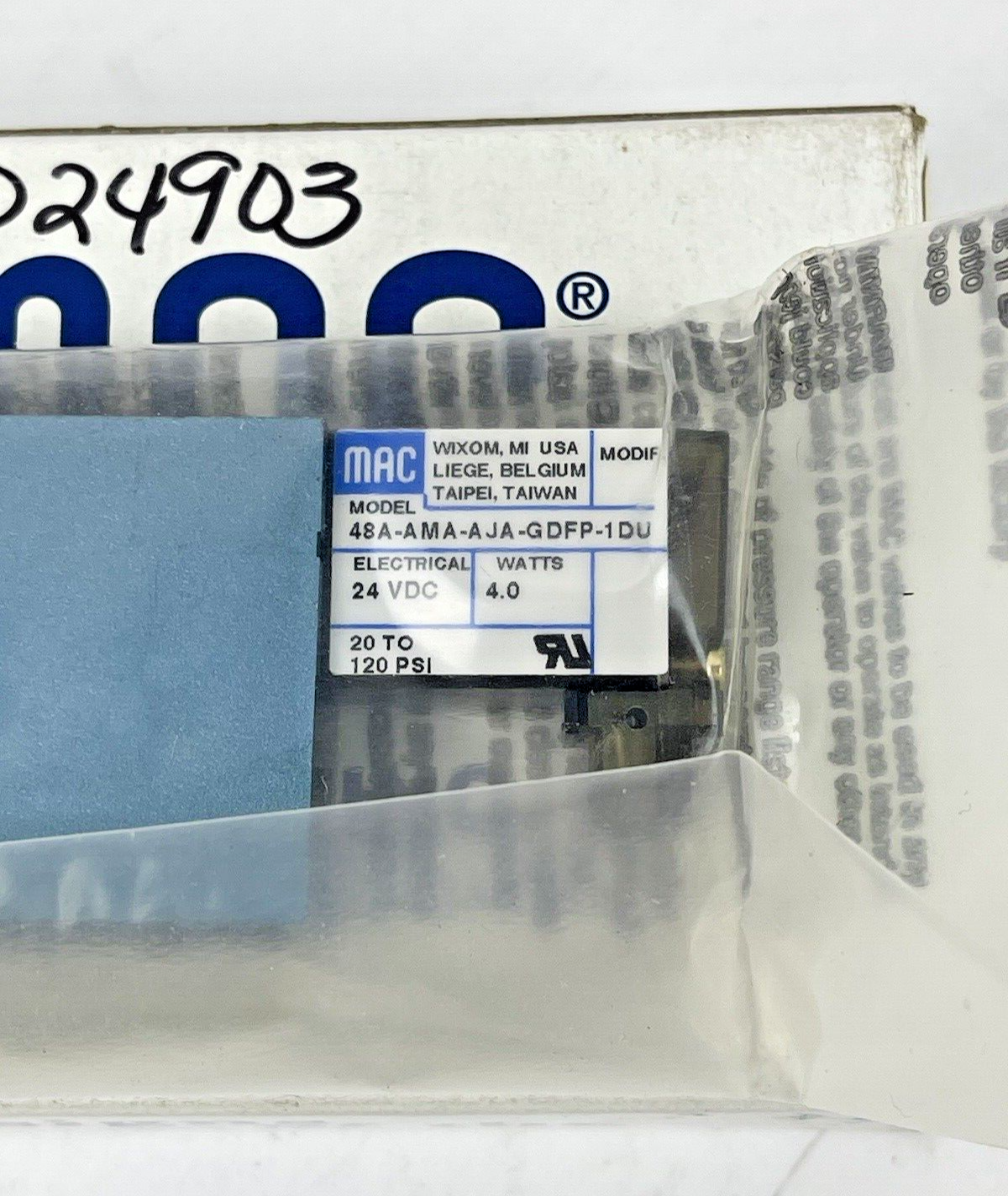 MAC - 48A-AMA-000-GDFP-1DU - SOLENOID VALVE - 24VDC, 20-12 PSI, 4 WATT, 2 POS
