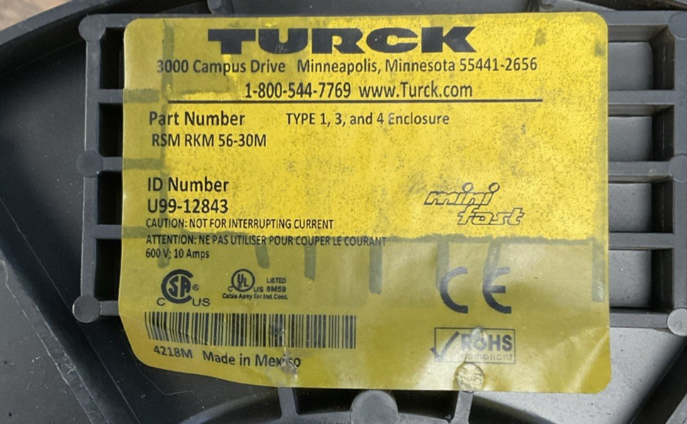 TURCK RSM RKM 56-30M MINIFAST CORDSET 600V 10A