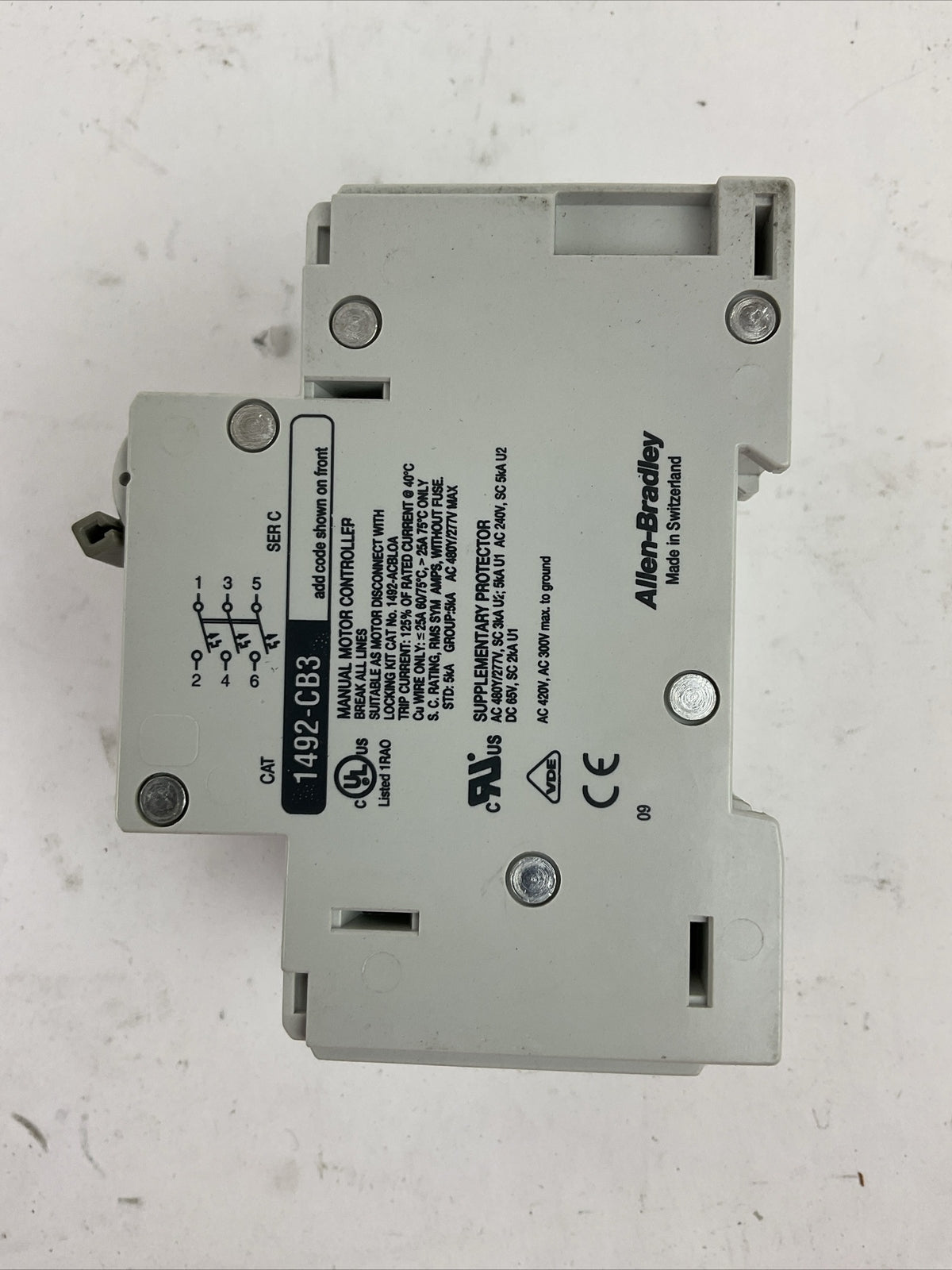 ALLEN BRADLEY 1492-CB3G030 MANUAL MOTOR CONTROLLER 3A 1-1/2HP 3P 480Y/277VAC SER