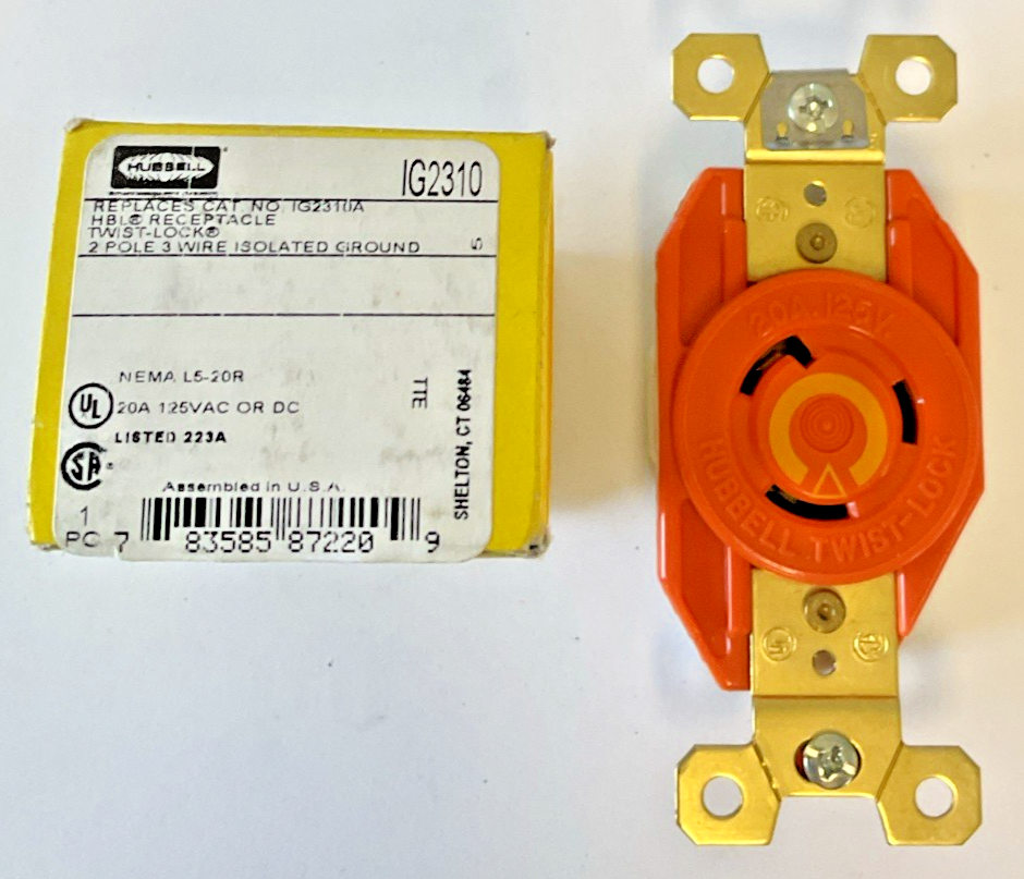 HUBBELL IG2310 RECEPTACLE 2POLE 3 WIRE 20A 125VAC/DC ****LOTOF2****