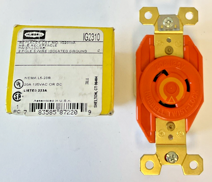 HUBBELL IG2310 RECEPTACLE 2POLE 3 WIRE 20A 125VAC/DC ****LOTOF2****