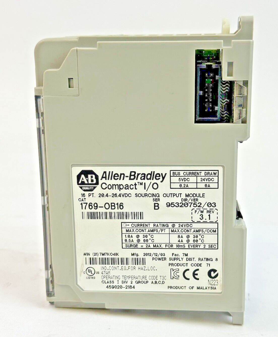 ALLEN-BRADLEY - 1769-OB16 SER. B, F/W REV 3.1 - 16 PT. - COMPACT I/O  OUTPUT MOD