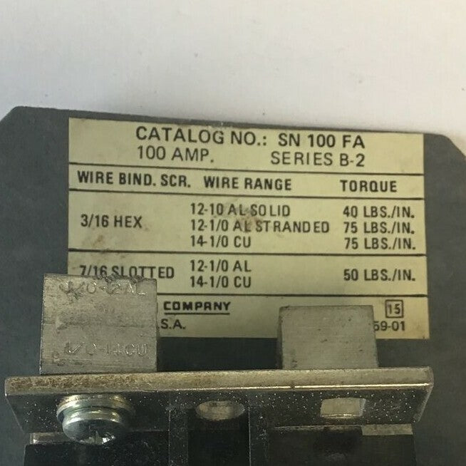 SQUARE D SN100FA,SER.B2  NEUTRAL ASSEMBLY 100A  277/480VAC 125/250VDC***LOTOF2**