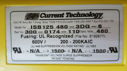 Current Technology TG125 ISB125 480-3DG-6 L1 Transient Voltage Surge Suppressor