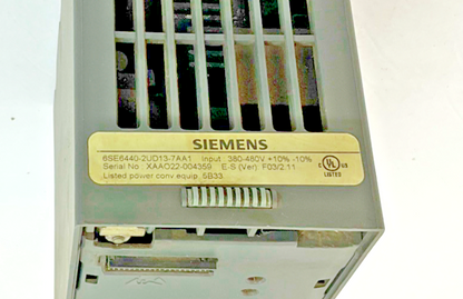 SIEMENS 6SE6440-2UD13-7AA1 FREQUENCY INVERTER MICROMASTER 440 VER. F03/2.11