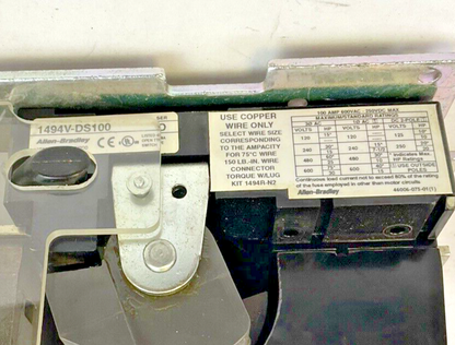 ALLEN BRADLEY 2100-IN012*-EN-P FUSIBLE DISCONNECT SWITCH 1494V-DS100/1494V-FS100