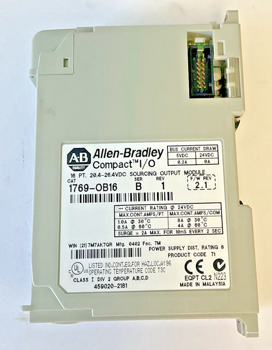ALLEN BRADLEY 1769-OB16 OUTPUT MODULE SER.B REV.1 FWREV 2.1 ***NO DOOR***