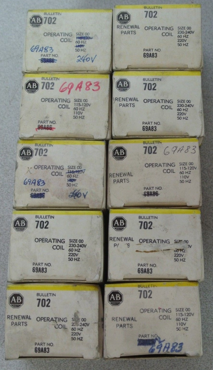ALLEN-BRADLEY 69A83 COIL SIZE 00 220/50Hz, 230-240V/60Hz  NEW SURPLUS  LOT of 10