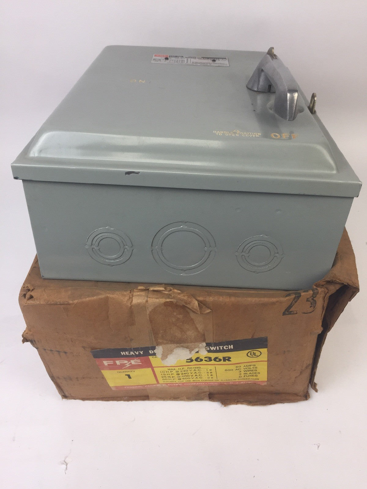 FPE 5636R HEAVY DUTY SAFETY SWITCH 60A 600VAC 3 POLE 50HP FEDERAL PACIFIC ELECTR