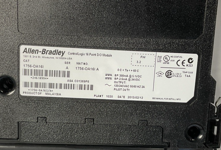 ALLEN BRADLEY 1756-OA16I CONTROLLOGIX 16 POINT D/O MODULE 24VDC 240VAC