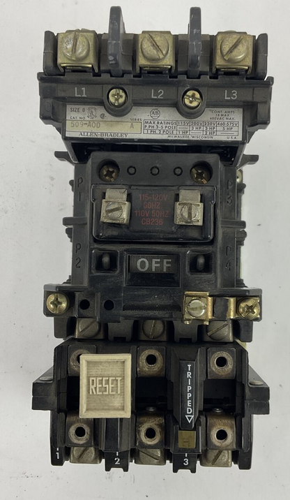 ALLEN BRADLEY509-AOD STARTER SER.A  600VAC 5HP CB236 120V COIL NO HEATERS