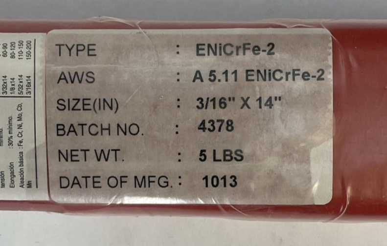 ENICRFE-2 AWS A 5.11 ENiCrFe-2 3/16" X 14" 5LBS 23XM28