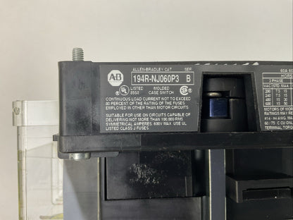 ALLEN BRADLEY 194R-NJ060P3 SER B DISCONNECT SWITCH 194R-HS4 SER A OPERATING HAND