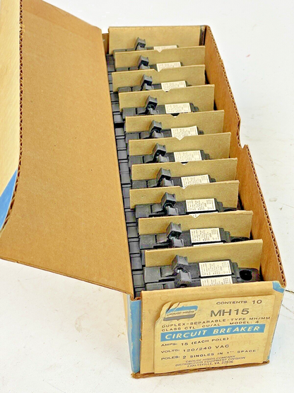 CROUSE-HINDS *BOX OF 10 PAIRS* - MH15 - 1 POLE, 15 A, 240 VAC CIRCUIT BREAKER