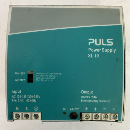 PULS SL10.100 POWER SUPPLY OUTPUT 24VDC 10A INPUT 100-120/220/240VAC 6.0/2.8A