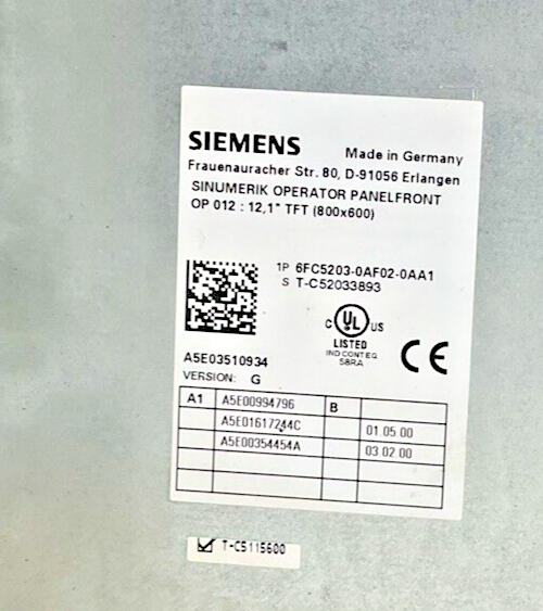 SIEMENS 6FC5203-0AF02-0AA1 VER.G OPERATOR PANEL W/ 6FC5210-0DF31-2AB0 CPU VER.A