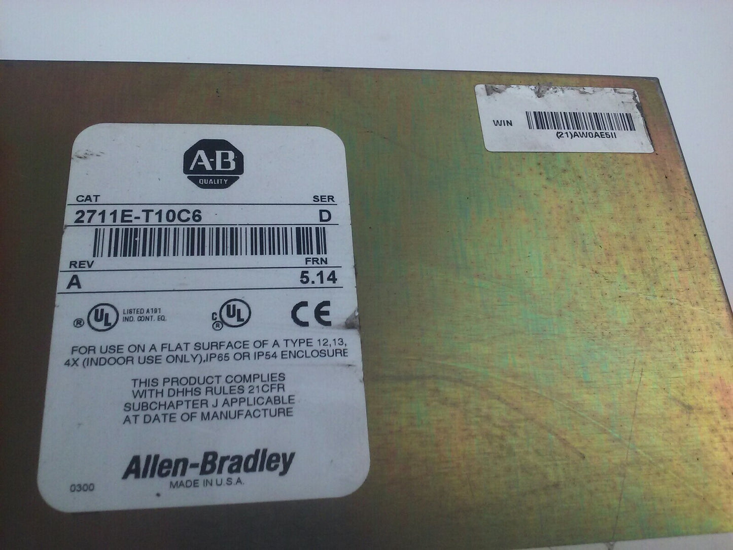 ALLEN BRADLEY 2711E-T10C6 SER. D REV. A  PANELVIEW 1000E TERMINAL FRN 5.14