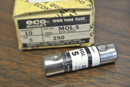 BOX of 10 / ECONOMY / ECO / FPE MOL-5 MIDGET FUSE / 5A / 250V