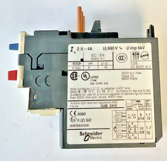 TELEMECANIQUE LRD 08 CONTACTOR 2.5-4A 690V 50/60HZ ***LOTOF3***