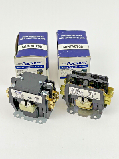 PACKARD *LOT OF 2* - C230A - DEFINITE PURPOSE CONTACTOR - 2 POLE, 30A, 24V 50/60