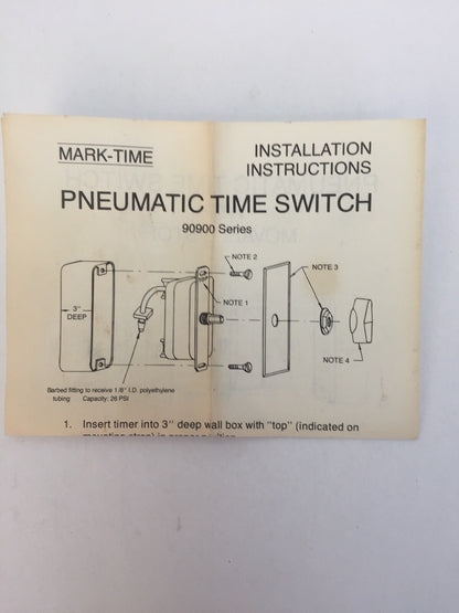 MARKTIME 90907 PNEUMATIC TIME SWITCH 3 HRS OFF TYPE WITHOUT HOLD
