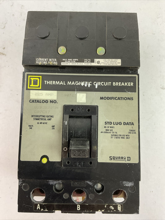 SQUARE D Q2B32225H CIRCUIT BREAKER 225AMP 3POLE 240VAC
