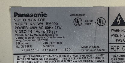 PANASONIC WV-BM990 VIDEO MONITOR 120VAC 60HZ 28W