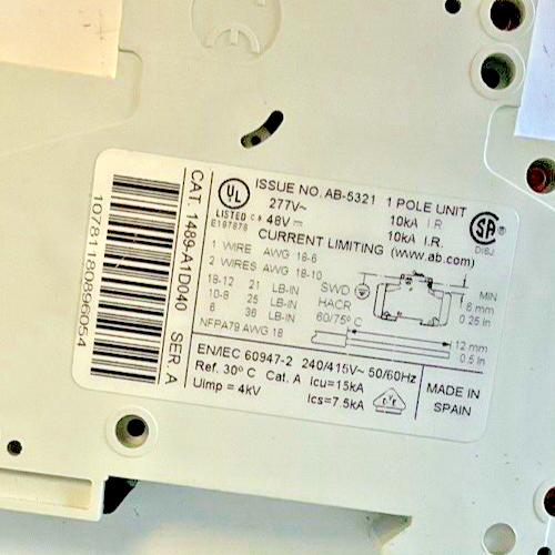 ALLEN BRADLEY 1489-A1D040 SER.A CIRCUIT BREAKER