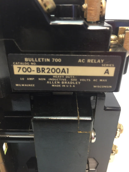 ALLEN BRADLEY 700-BR200A1 AC RELAY 600VAC 10AMP 2POLE 2NO 76A86 COIL 120V 60CY