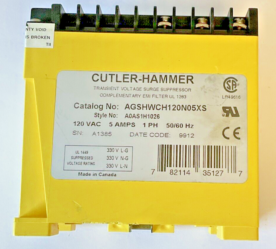 CUTLER HAMMER AGSHWCH120N05XS POWER LINE FILTER 120VAC 5AMPS 1PH 50/60HZ