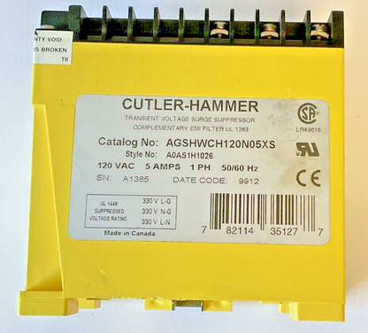 CUTLER HAMMER AGSHWCH120N05XS POWER LINE FILTER 120VAC 5AMPS 1PH 50/60HZ