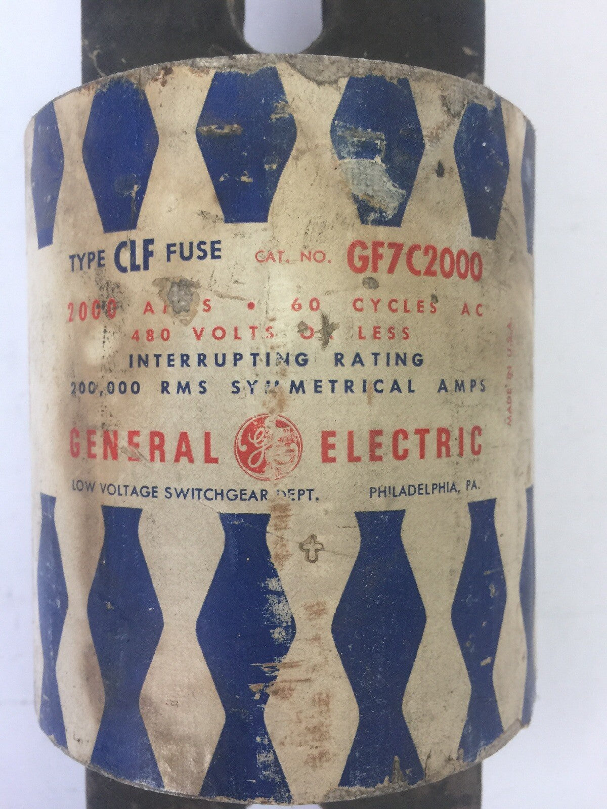 GE GF7C2000 TYPE CLF FUSE 2000 AMP 480 VAC 60 CYCLES