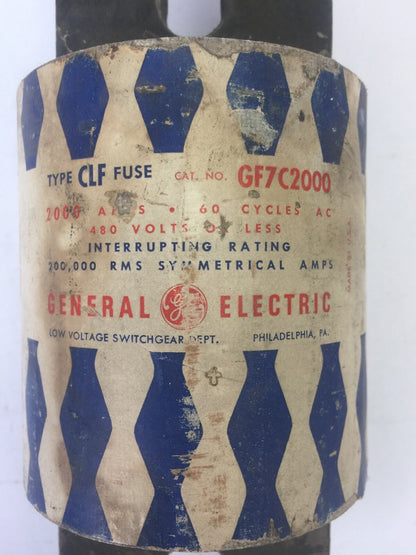 GE GF7C2000 TYPE CLF FUSE 2000 AMP 480 VAC 60 CYCLES