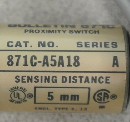 ALLEN-BRADLEY 871C-A5A18 CYLINDRICAL INDUCTIVE PROXIMITY SWITCH / 10-30VDC 18mm