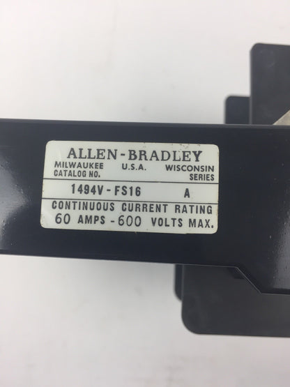 ALLEN BRADLEY 1494V-FS16 TRAILER FUSE BLOCK KIT 600V CLASS H J & K61-100A FUSE