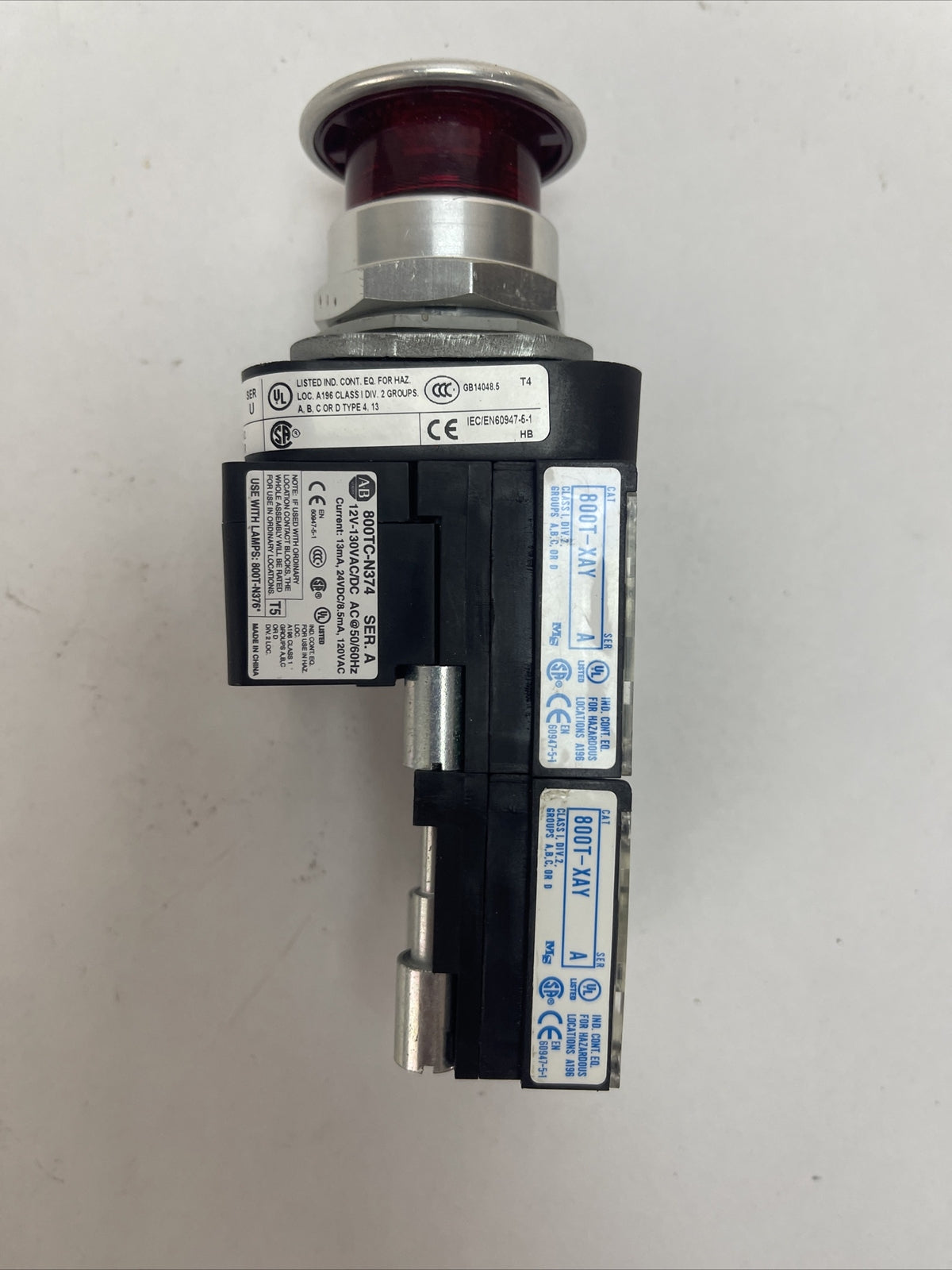ALLEN BRADLEY 800T-FXQH2RG1Y PUSH PULL MUSHROOM BUTTON SER U INPUT 12...130V