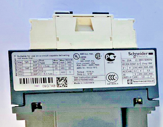 SCHNEIDER ELECTRIC LC1 D09 CONTACTOR 25A 690V 50/60HZ