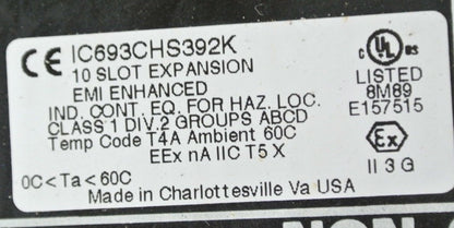 GE FANUC IC693CHS392K - BASE 10-SLOT EXPANSION - EMI ENHANCED