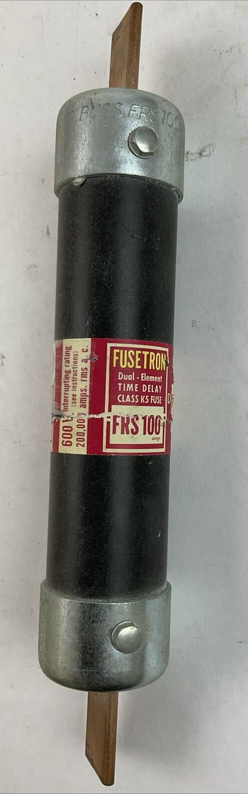 FUSETRON FRS100 DUAL ELEMENT TIME DELAY CLASS K5 FUSE 100AMP 600VAC (LOT OF 3)