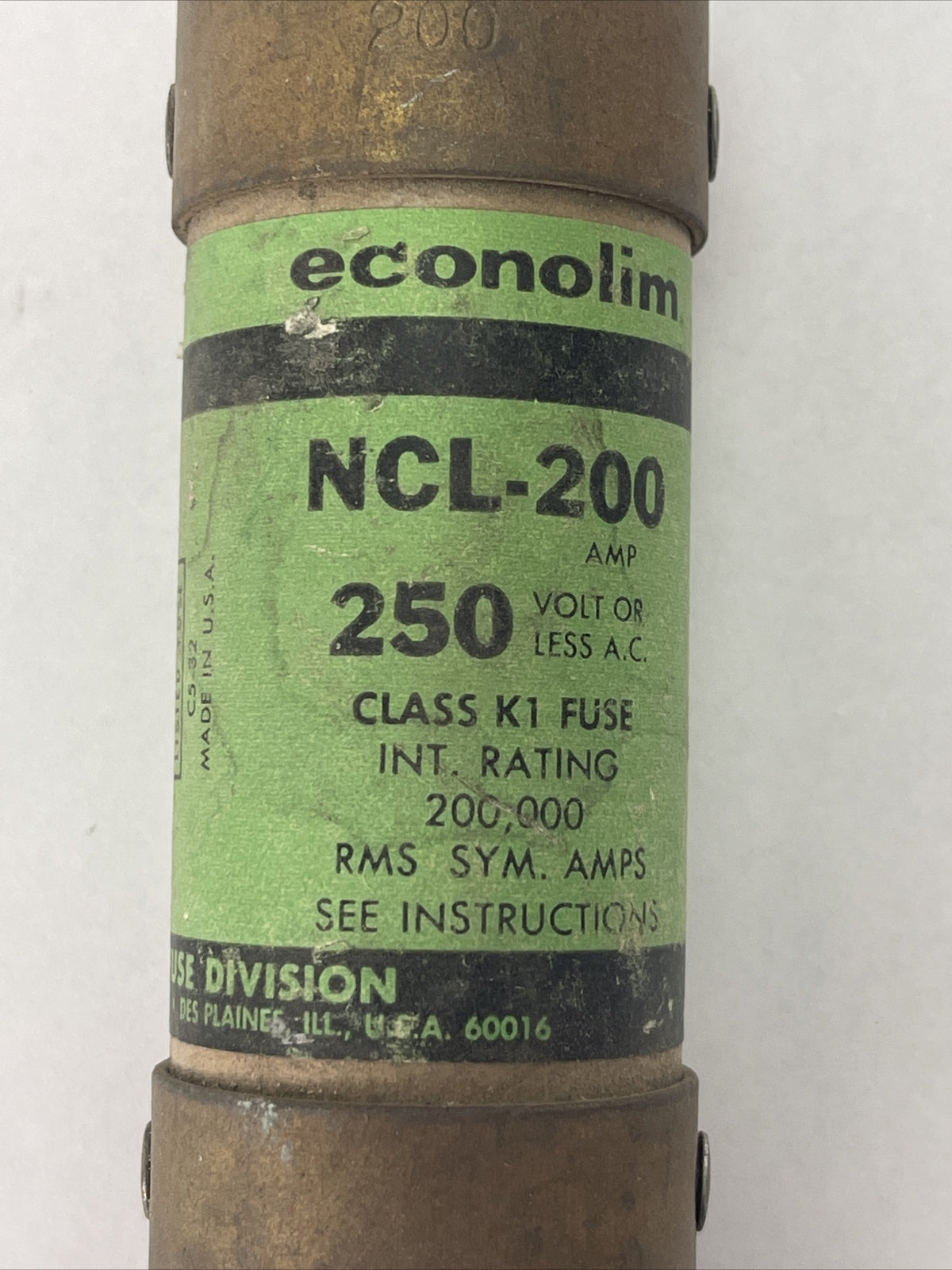 ECONOLIM NCL-200 CLASS K1 FUSE 200AMP 250VAC