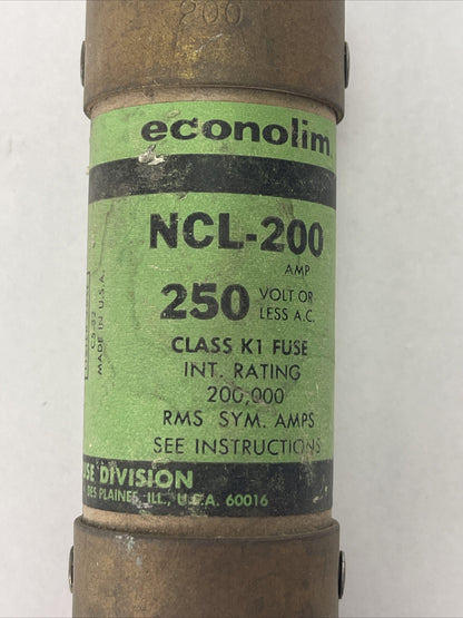 ECONOLIM NCL-200 CLASS K1 FUSE 200AMP 250VAC