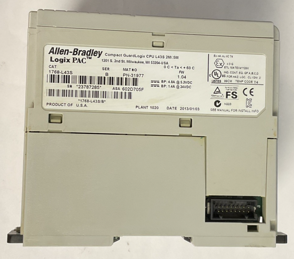 ALLEN BRADLEY 1768-L43S GUARDLOGIX CPU SER.B FW1.04 24VDC