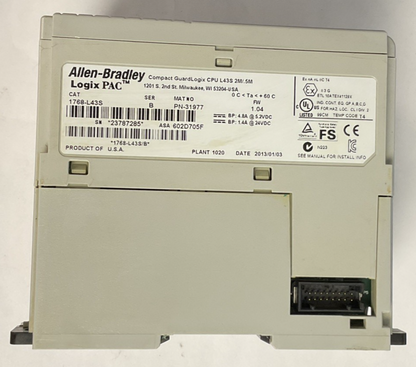 ALLEN BRADLEY 1768-L43S GUARDLOGIX CPU SER.B FW1.04 24VDC
