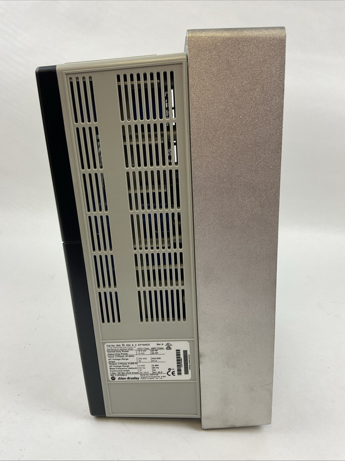 ALLEN BRADLEY 20AD034A3AYYANC0 SER A FIRMWARE 5.001 AC DRIVE 25HP