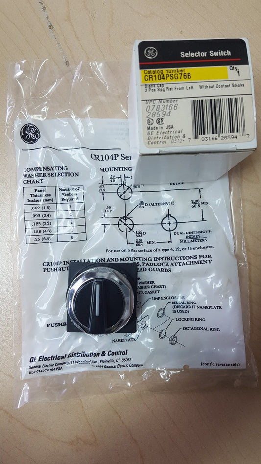 GE CR104PSG76B 3 Position Selector Switch